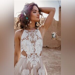 Bohemian Lace Halter Dress - White Wedding